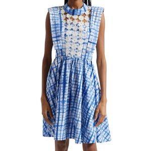 BUSAYO Tutu Floral Appliqué Grid Print Cotton Dress Size Large NWT‎